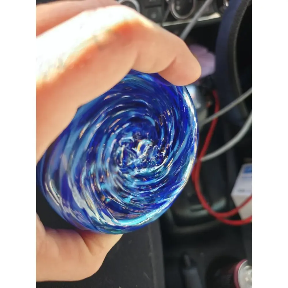 Cory Ballis Signed Cobalt Blue Swirl Art Glass Lowball Rocks Tumbler Handmade